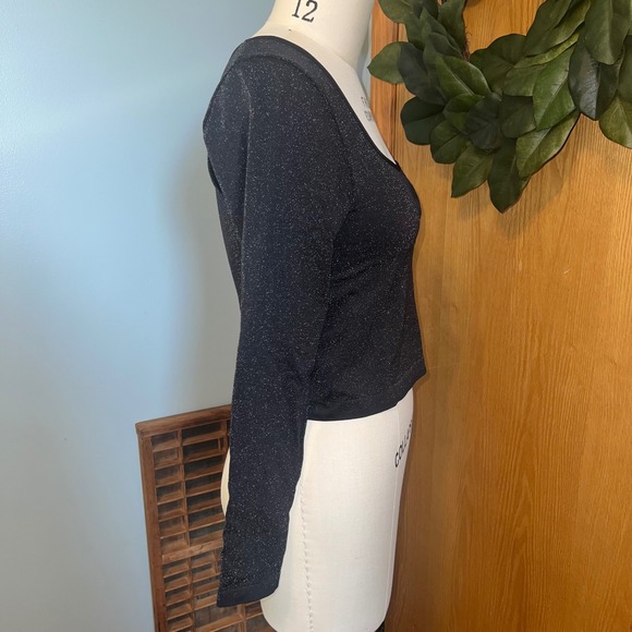 All in Motion XXL Black Sparkle Crop Top Long Sleeve Square Neck Activewear - Picture 4 of 8